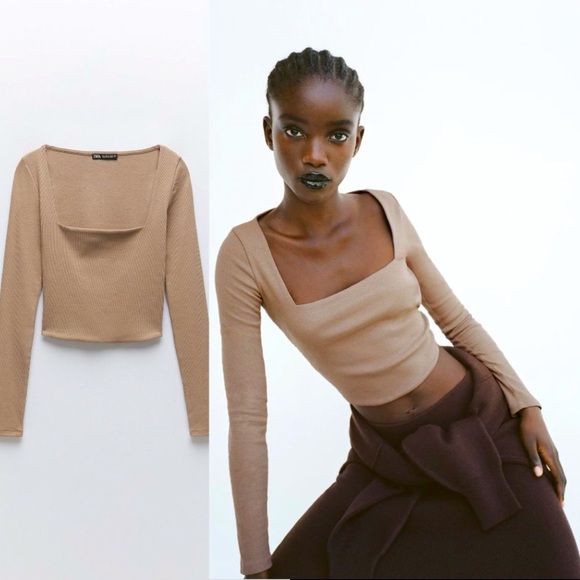 Zara Square Neck Ribbed Top - Picture 1 of 5